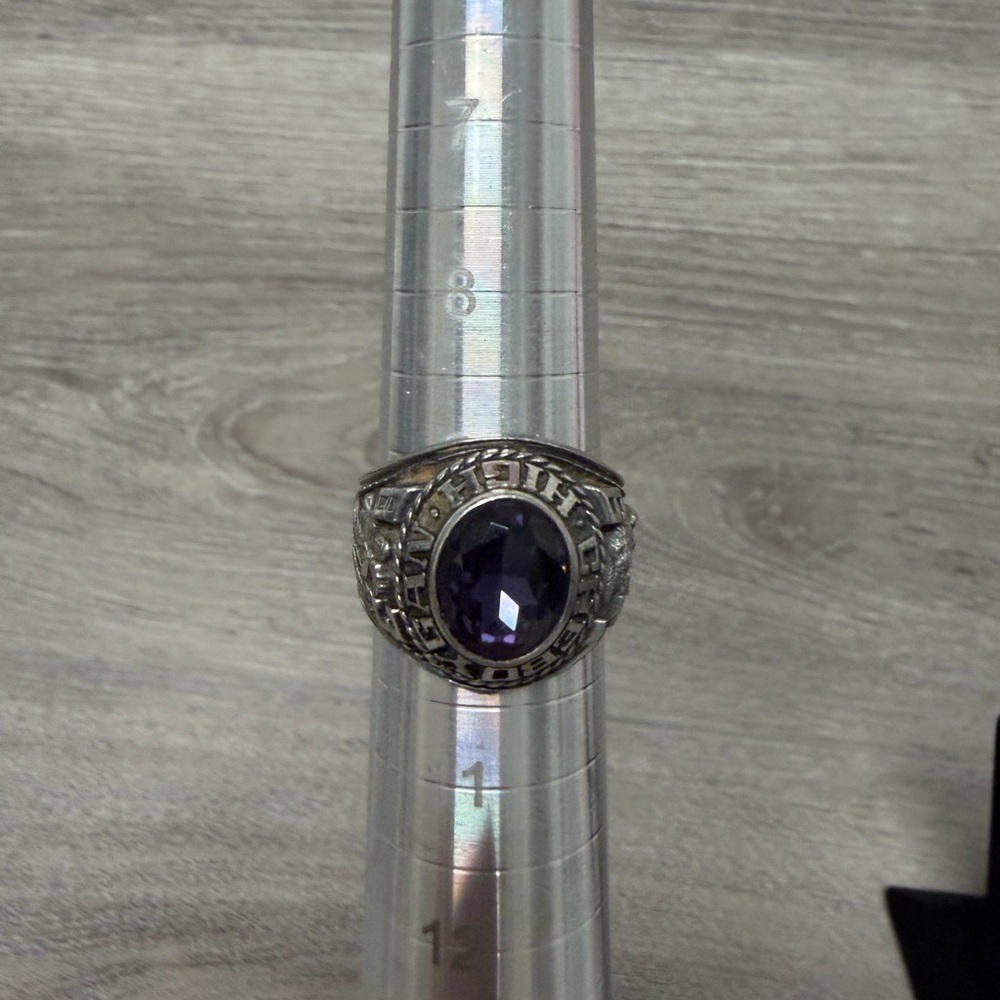 Silver Tone Ring‎ with Purple Gemstone